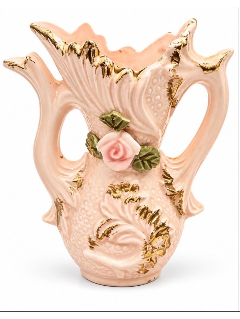 Vintage Empress Japan Pink Porcelain Vase Applied Rose Gold Gilt 4.5”